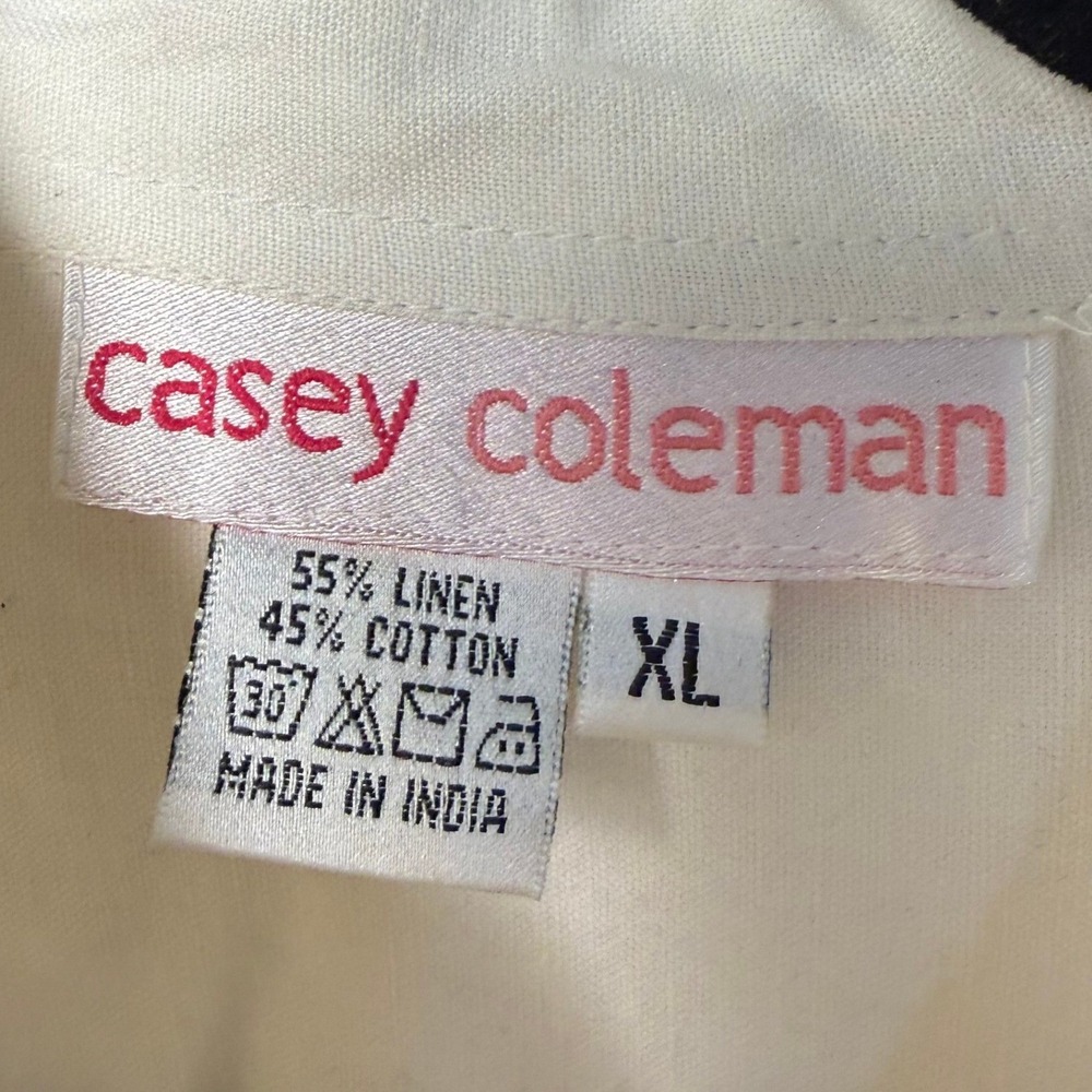 Casey Coleman White Linen Cotton Floral Embroidered Button Shirt XL Cottagecore - Picture 4 of 7